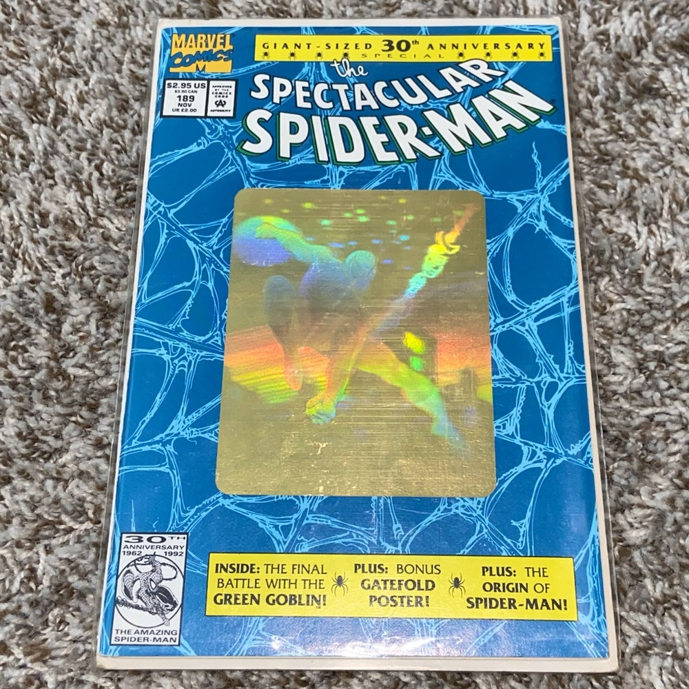 VINTAGE 1992 MARVEL Hologram 30th Anniversary Spiderman Goblin Poster Comic #189